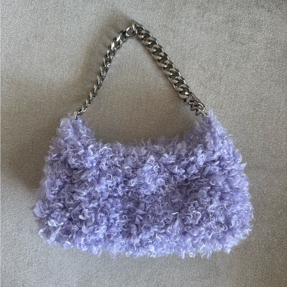 Lavender Fuzzy Handbag with Chain Strap